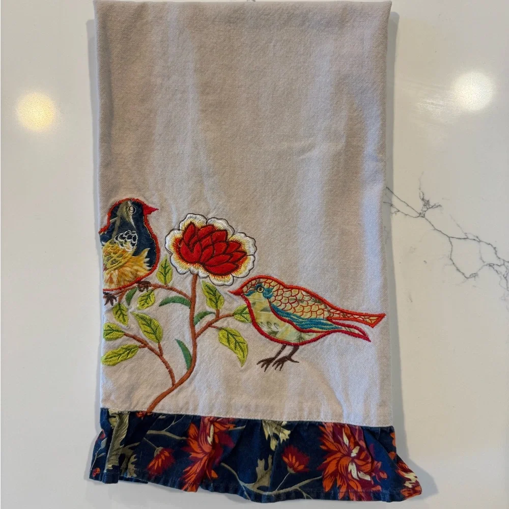 Embroidered Bird Design Hand Towel
